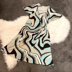 Swirl print faux wrap dress.